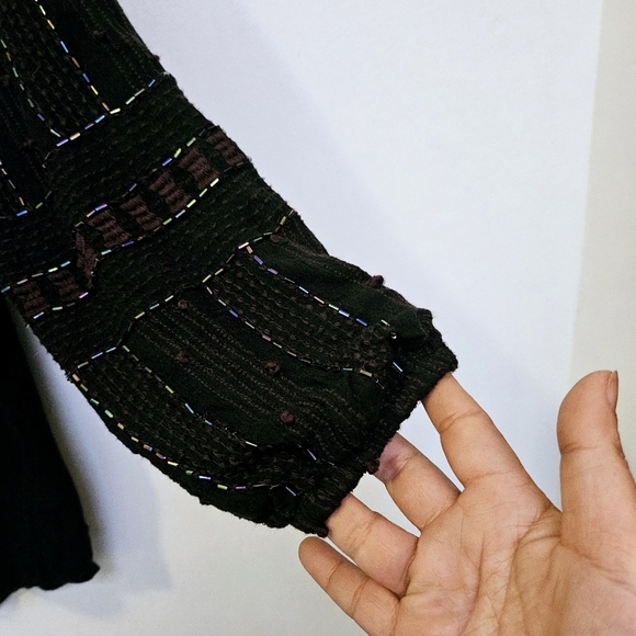 Free people Small Oversized Bohemian Metallic Beaded Black Embroidered Blouse - Picture 5 of 9